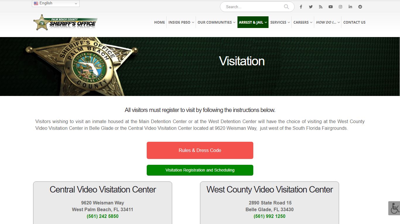 PBSO Inmate Visitation Locations, Registration and Scheduling
